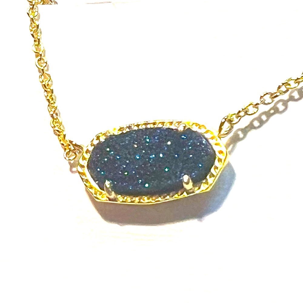 NWT Kendra Scott Retired Elisa Necklace Blue Sparkly Drusy & Yellow Gold GORG! - Picture 8 of 13
